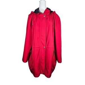 Nautica Men's Hooded Raincoat Jacket Red‎ Pockets Detachable Hood Size XL